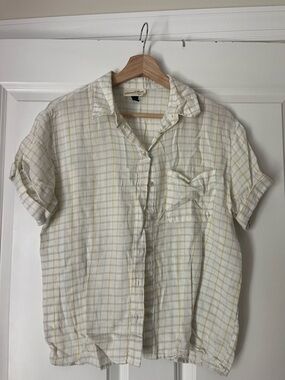 Universal Thread Cream and Yellow Plaid Short-Sleeve Button-Down Shirt